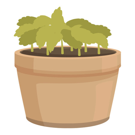 Small plant growing in a clay pot for gardening at home or in the garden centerのイラスト素材