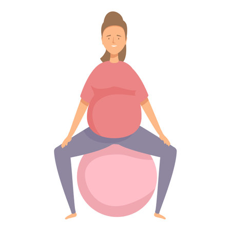 Pregnant woman is sitting on a pilates ball, demonstrating a healthy exercise routine for expectant mothersのイラスト素材