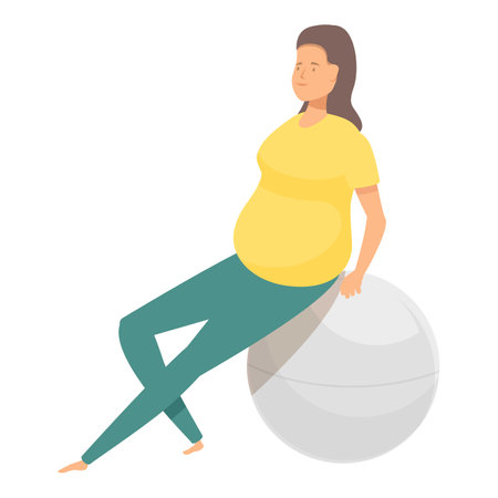 Pregnant woman is sitting on a fitness ball, demonstrating a prenatal exercise routineのイラスト素材