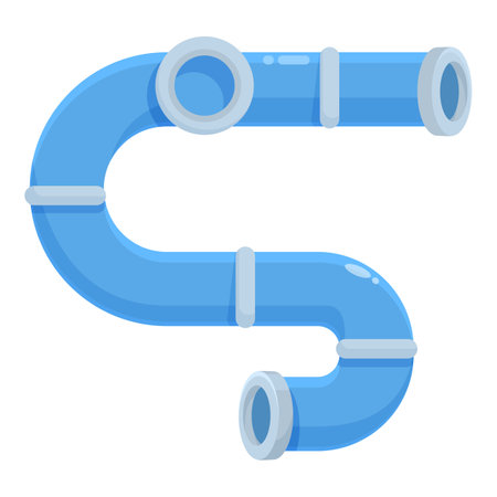 Blue water pipe connecting with flanges, creating a plumbing systemのイラスト素材