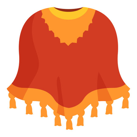Red poncho with yellow trim and tassels, traditional garment for latin american fashion designのイラスト素材