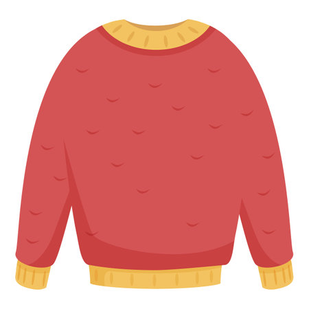 Simple and cozy red knitted sweater with yellow ribbing, perfect for staying warm during the cold winter monthsのイラスト素材
