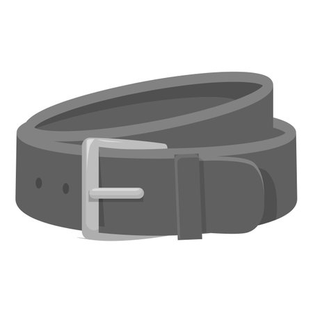 Classic black leather belt with a metal buckle, fastened and rolledのイラスト素材