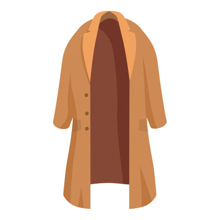 Illustration of a long brown coat hanging open, revealing the inside liningのイラスト素材