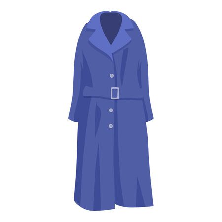 Long blue coat hanging on white background is a fashion illustration featuring outerwear perfect for projects about winter clothesのイラスト素材