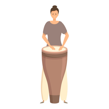 Female musician with a djembe drum, playing traditional african musicのイラスト素材