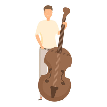 Musician holding contrabass, orchestra instrument, classical music, woodwind instrument playerのイラスト素材