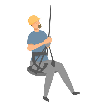 Construction worker wearing a safety harness is using rope access techniques for work at heightのイラスト素材