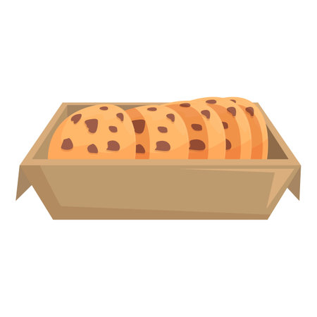 Cardboard tray is holding several freshly baked chocolate chip cookiesのイラスト素材
