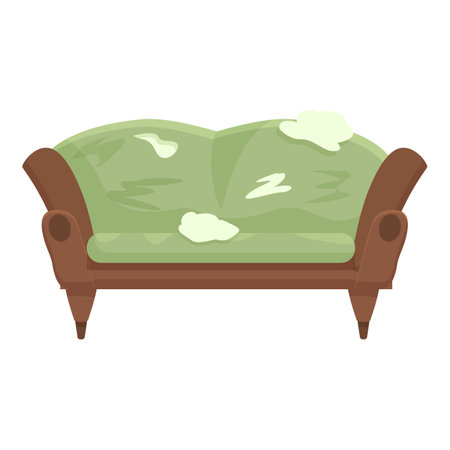 Old sofa with dirt and stains on the upholstery requiring dry cleaning serviceのイラスト素材
