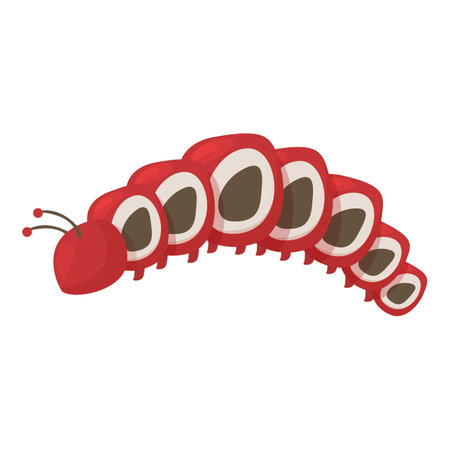 Red cartoon caterpillar with brown spots crawlingのイラスト素材