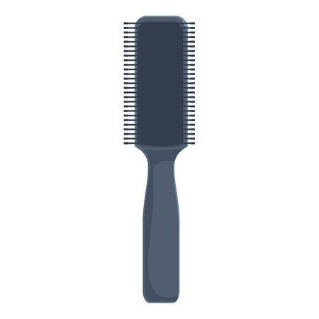 Simple black plastic hairbrush with a handle is standing on a white backgroundのイラスト素材