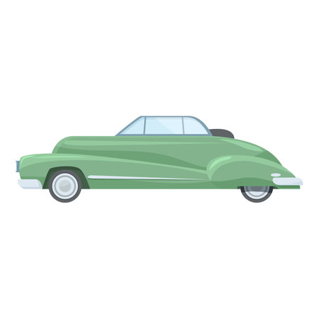 Green convertible vintage car driving from left to right, side view isolated on white backgroundのイラスト素材