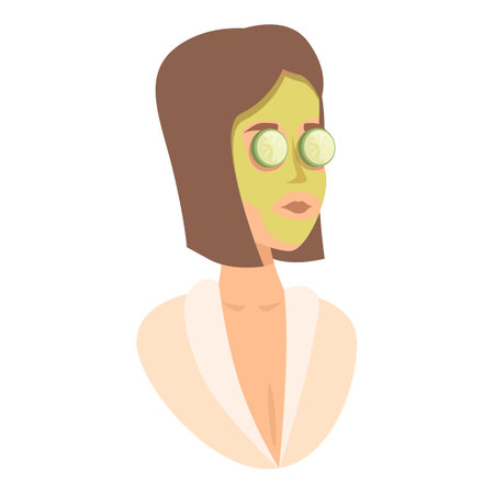 Woman wearing bathrobe relaxing with facial cosmetic mask and cucumber slices on her eyesのイラスト素材
