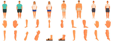 Edema icons set. People standing showing different body parts posing for a medical examのイラスト素材