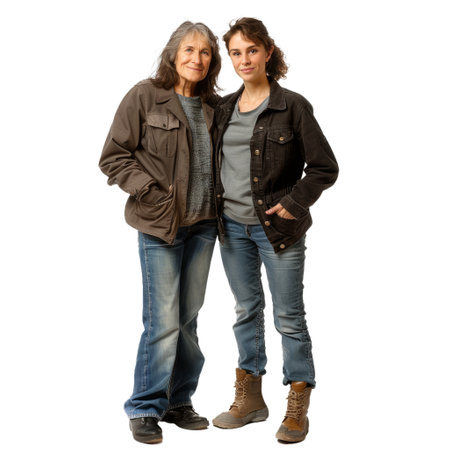 Warm portrait of a smiling mother and adult daughter standing togetherの素材