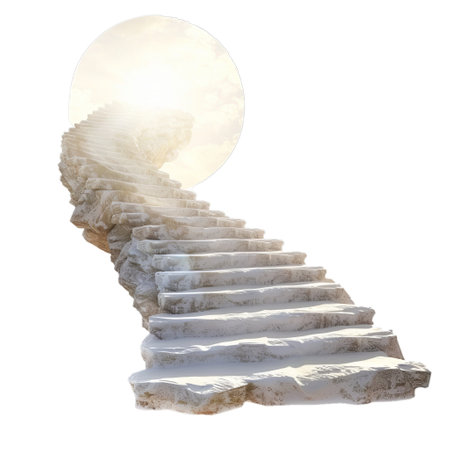 Enchanting staircase leading to a full moon, isolated on a transparent background for versatile useの素材