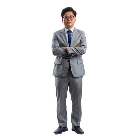 Professional male in suit with arms folded on transparent backgroundの素材