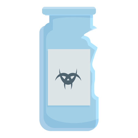 Cracked glass medical vial leaking a dangerous biohazard substance, representing a health hazardのイラスト素材