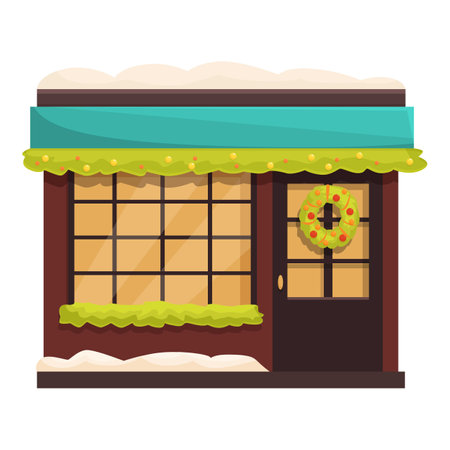 Small business storefront decorated for christmas with a wreath and garlandのイラスト素材