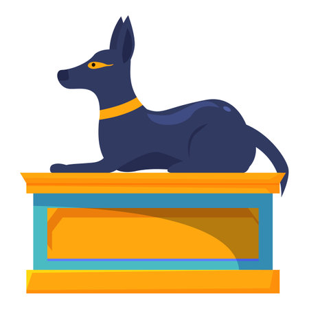 Black anubis statue laying on a stone pedestal, representing ancient egyptian god of deathのイラスト素材