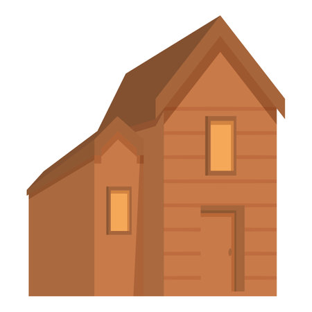 Charming wooden house with glowing windows, perfect for designs related to housing, countryside living, and moreのイラスト素材