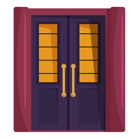 Illustration featuring a closed double door entrance with glass panels and gold handles, perfect for projects related to architecture and home designのイラスト素材