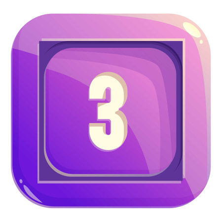 Purple square button with rounded corners, showing the number three in a bold, white fontのイラスト素材