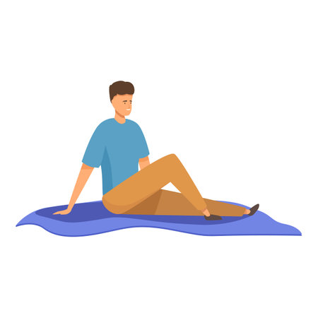 Young man is enjoying a relaxing day outdoors, sitting comfortably on a soft blanketのイラスト素材