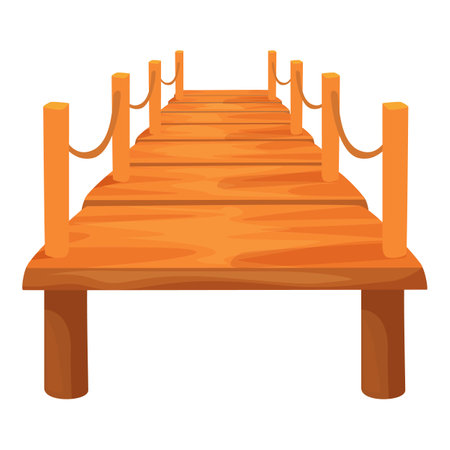 Empty wooden pier with railings extending over a body of water, inviting exploration and adventureのイラスト素材