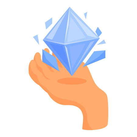 Hand is catching a big, blue, shining diamond that is exploding with crystal shardsのイラスト素材