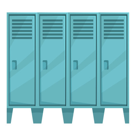 Four blue metal lockers standing in a row in a changing roomのイラスト素材