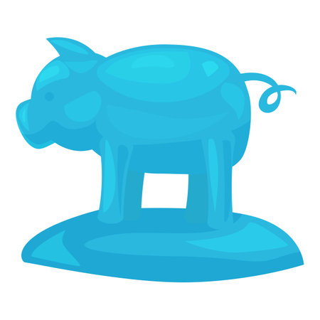 Cartoon blue pig standing on a blue hill, isolated on whiteのイラスト素材