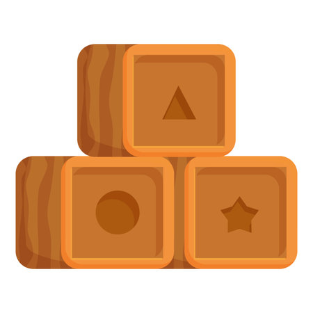 Three wooden toy blocks with geometric shapes stacked on top of each other, promoting learning and playのイラスト素材