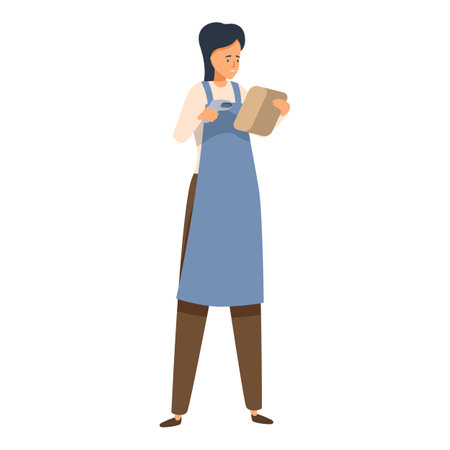 Young female shop assistant is scanning a package with a barcode scannerのイラスト素材