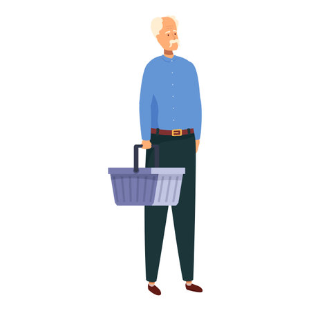 Senior man carrying an empty shopping basket and waiting in line at the supermarketのイラスト素材