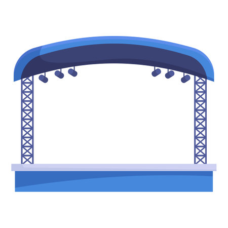 Empty outdoor concert stage with lighting equipment is waiting for a music band to start a showのイラスト素材