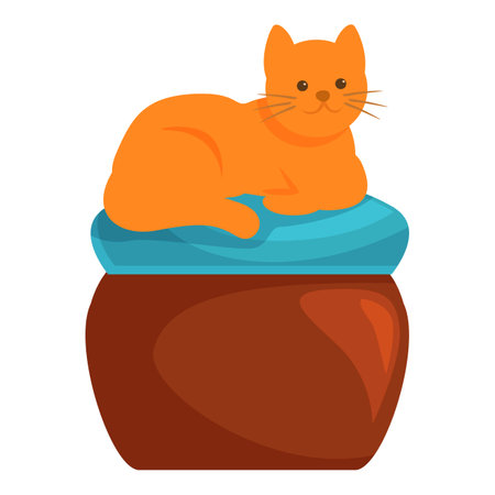 Ginger cat is lying on a pillow which is placed on a clay potのイラスト素材