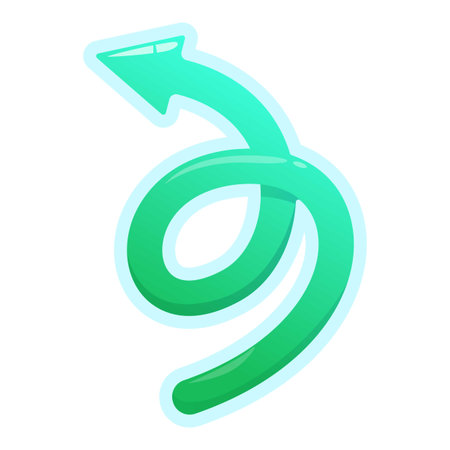 Green arrow pointing and twisting in a spiral, indicating a direction or path