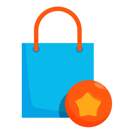 Blue shopping bag standing with loyalty program icon featuring a star, concept of customer reward programのイラスト素材