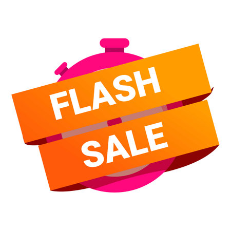 Pink stopwatch with orange banners announcing a flash saleのイラスト素材