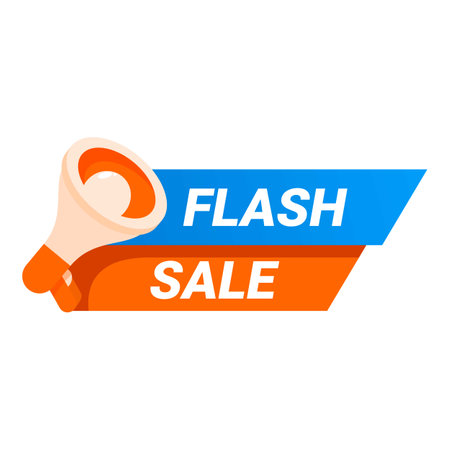 Orange and blue banner announcing a flash sale with a megaphoneのイラスト素材