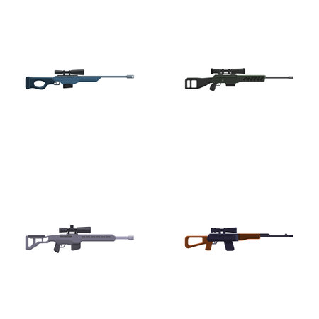 Hunting rifle icons set cartoon vector. Sniper firearm and hunter carbine. Military and hunting weaponのイラスト素材