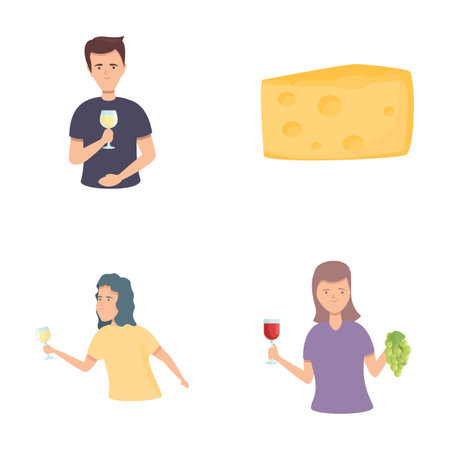 Sommelier icons set cartoon vector. Professional expert doing wine tasting. Look, aroma, taste appreciationのイラスト素材