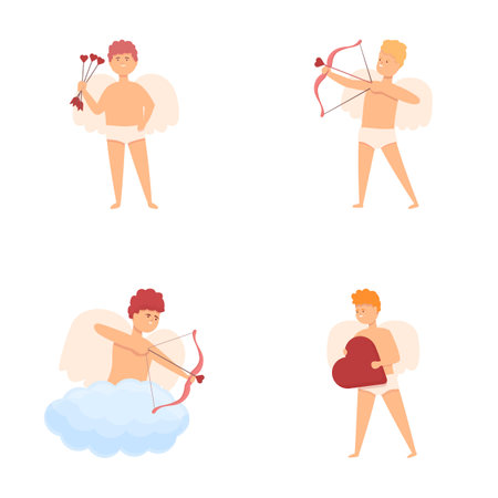 Cupid character icons set cartoon vector. Funny little cupid. Valentine dayのイラスト素材