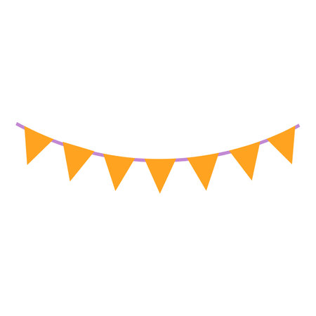 Orange flags are hanging on a string creating a festive party decorationのイラスト素材