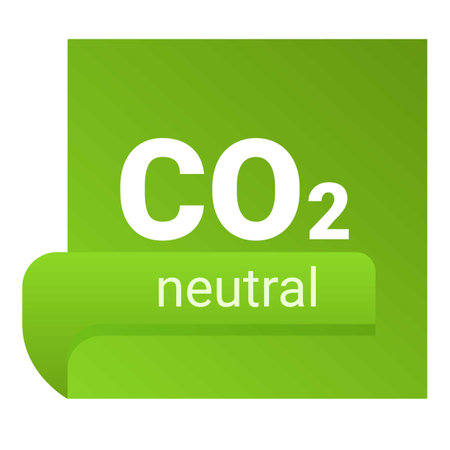 Green sticker with curled corner promoting co2 neutral products and servicesのイラスト素材