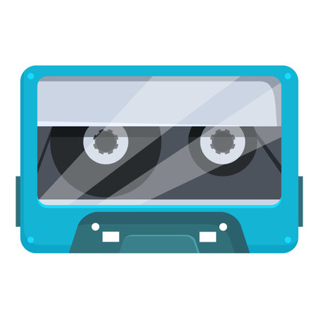 Blue audio cassette tape playing music, retro sound technologyのイラスト素材
