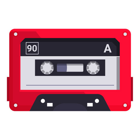 Red audio cassette tape playing music, a nostalgic symbol of the 80s and 90sのイラスト素材