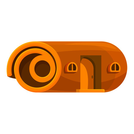 Orange house with round shape and spiral entrance is standing against white backgroundのイラスト素材